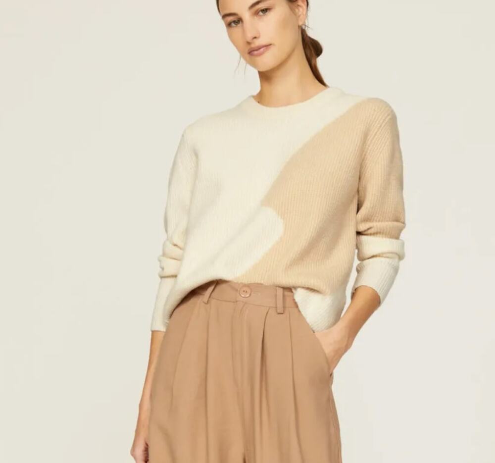 Derek Lam Cream Beige Crewneck Sweater MEDIUM Oversized Two Tone Designer $400